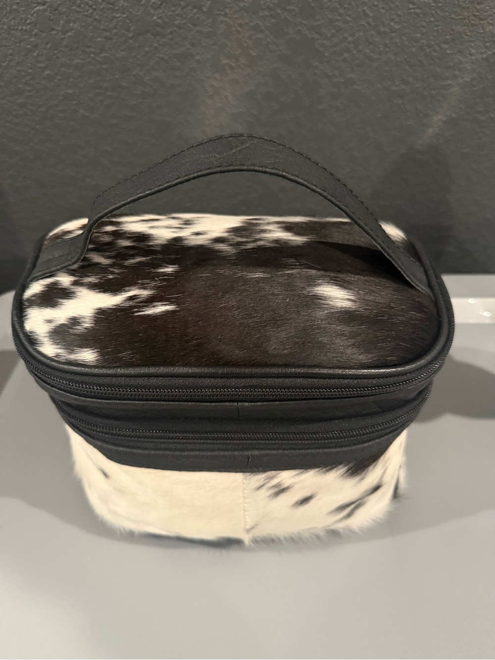 Cowhide and Leather Makeup Storage Case - Black & White